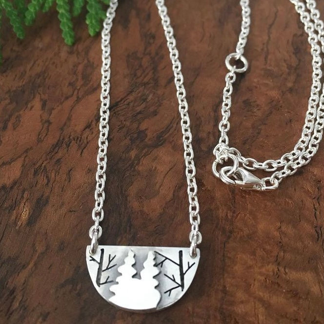 Half moon two pine forest necklace